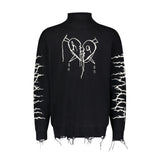 BROKEN HEART TURTLE NECK BLACK SWEATER