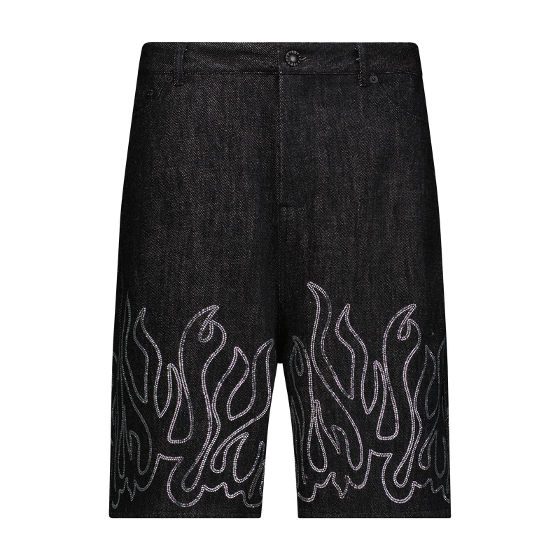 UP IN FLAMES DENIM SHORTS