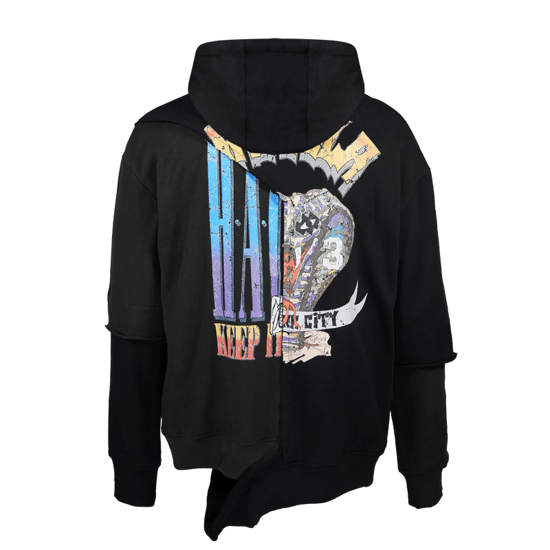 CROWN ROYALE PANELED ASYMMETRICAL HOODIE