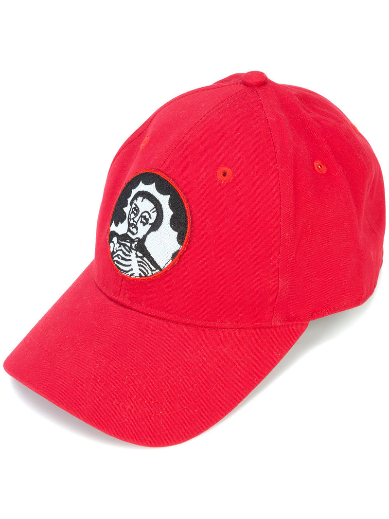 SKULL PATCH RED LONG STRAP DAD HAT
