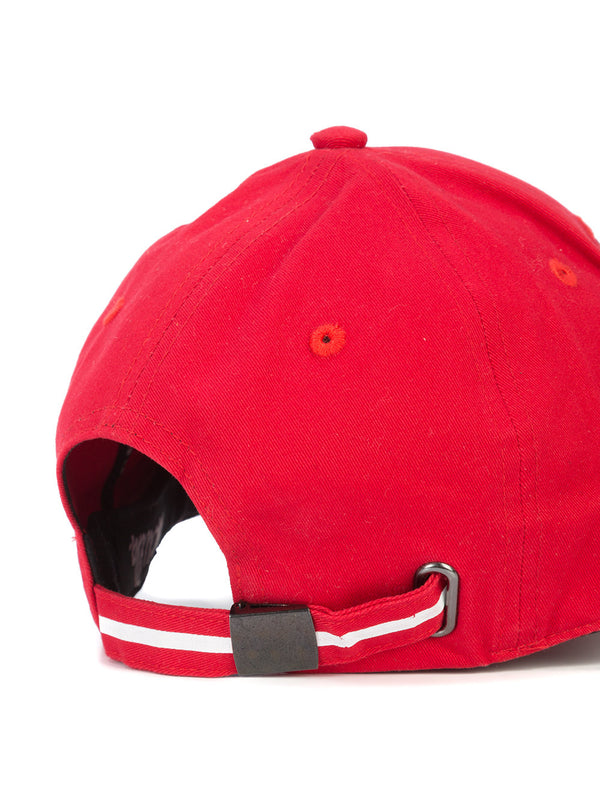 SKULL PATCH RED LONG STRAP DAD HAT