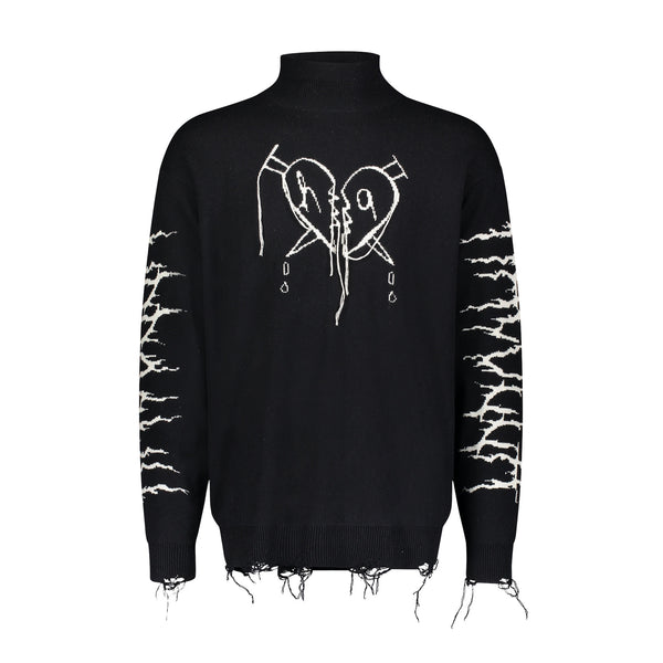 BROKEN HEART TURTLE NECK BLACK SWEATER