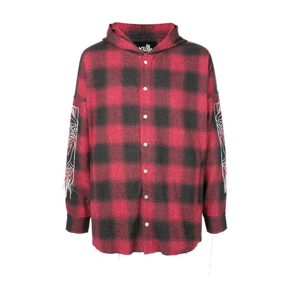 GUY AND HIS GUN HOODED WOVEN SHIRT RED PLAID