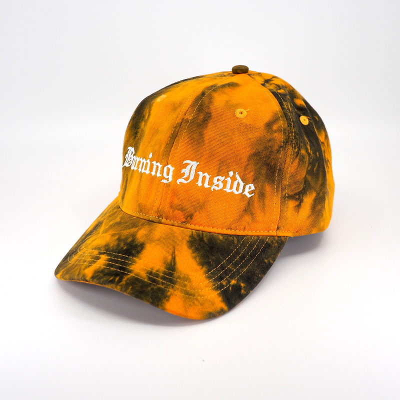 BURNING INSIDE DAD HAT ORANGE/BLACK TIE DYE