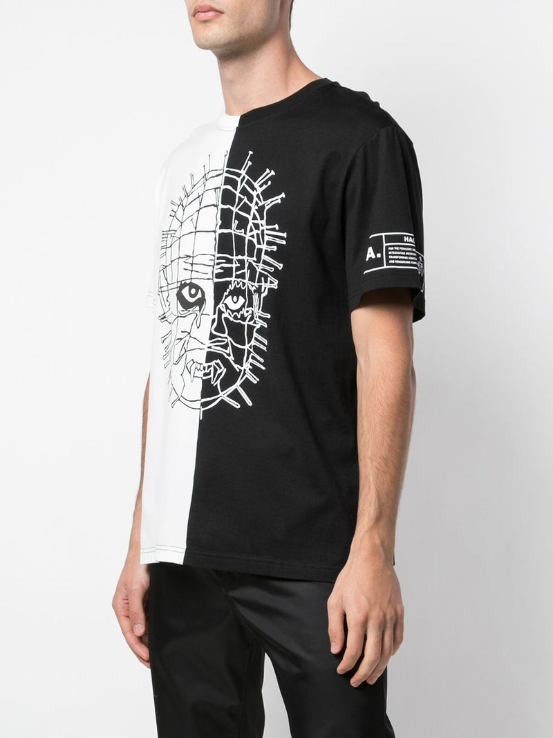 SPLIT IN HALF MASKED PINS TEE BLACK/WHITE