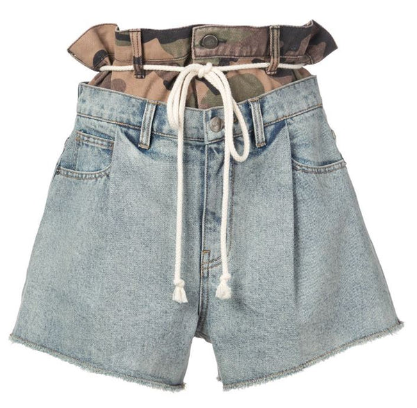 DOUBLE HAC DENIM SHORTS BLUE DENIM/ JUNGLE CAMO