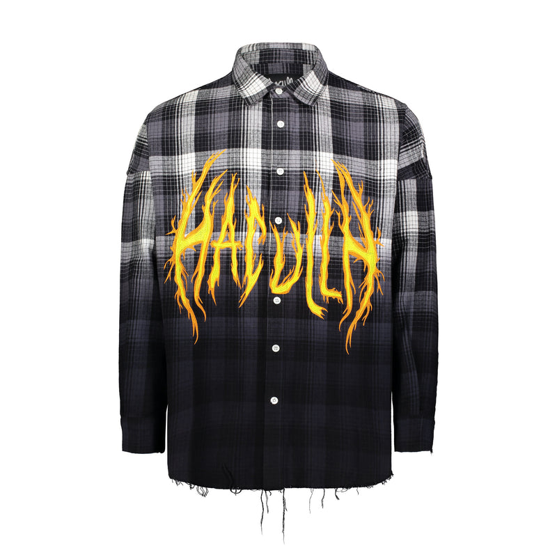 HAC ON FIRE SHIRT DIP DYE PLAID