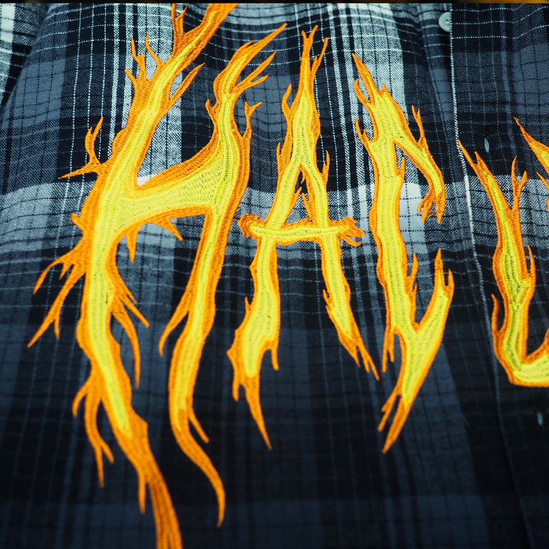 HAC ON FIRE SHIRT DIP DYE PLAID