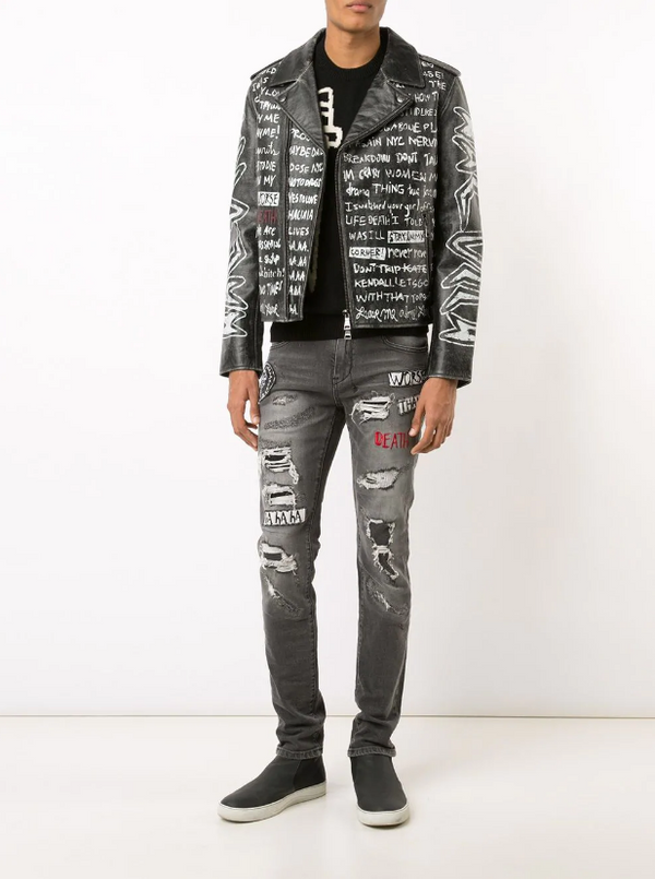 TEXT PRINT BIKER JACKET