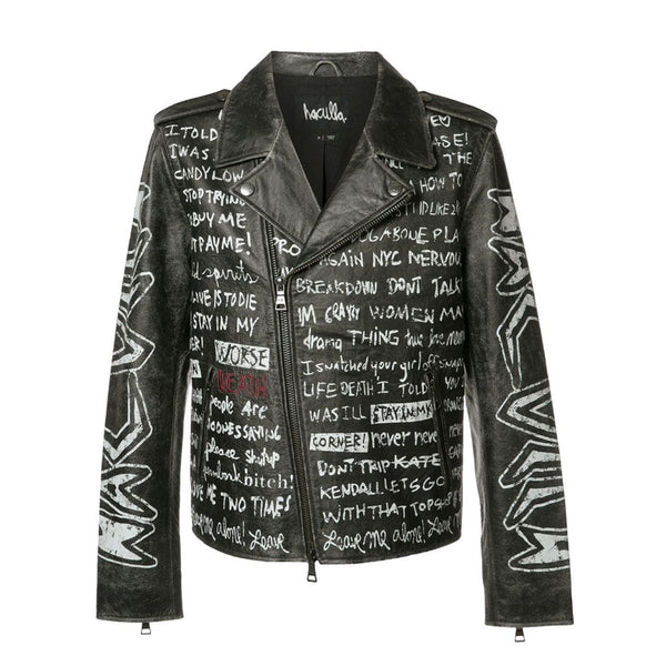 TEXT PRINT BIKER JACKET